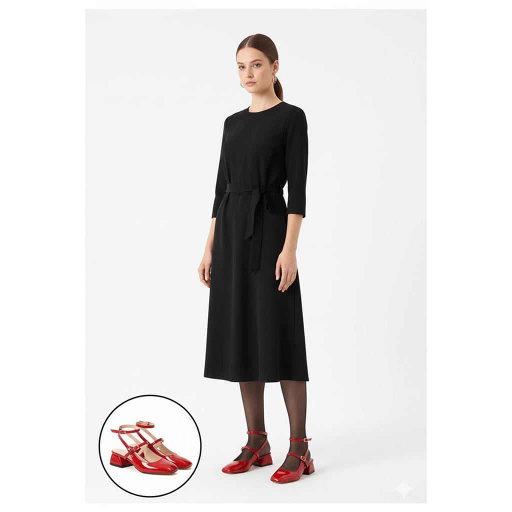 Karmi Kırmızı Rugan Topuklu Kemerli Ayakkabı