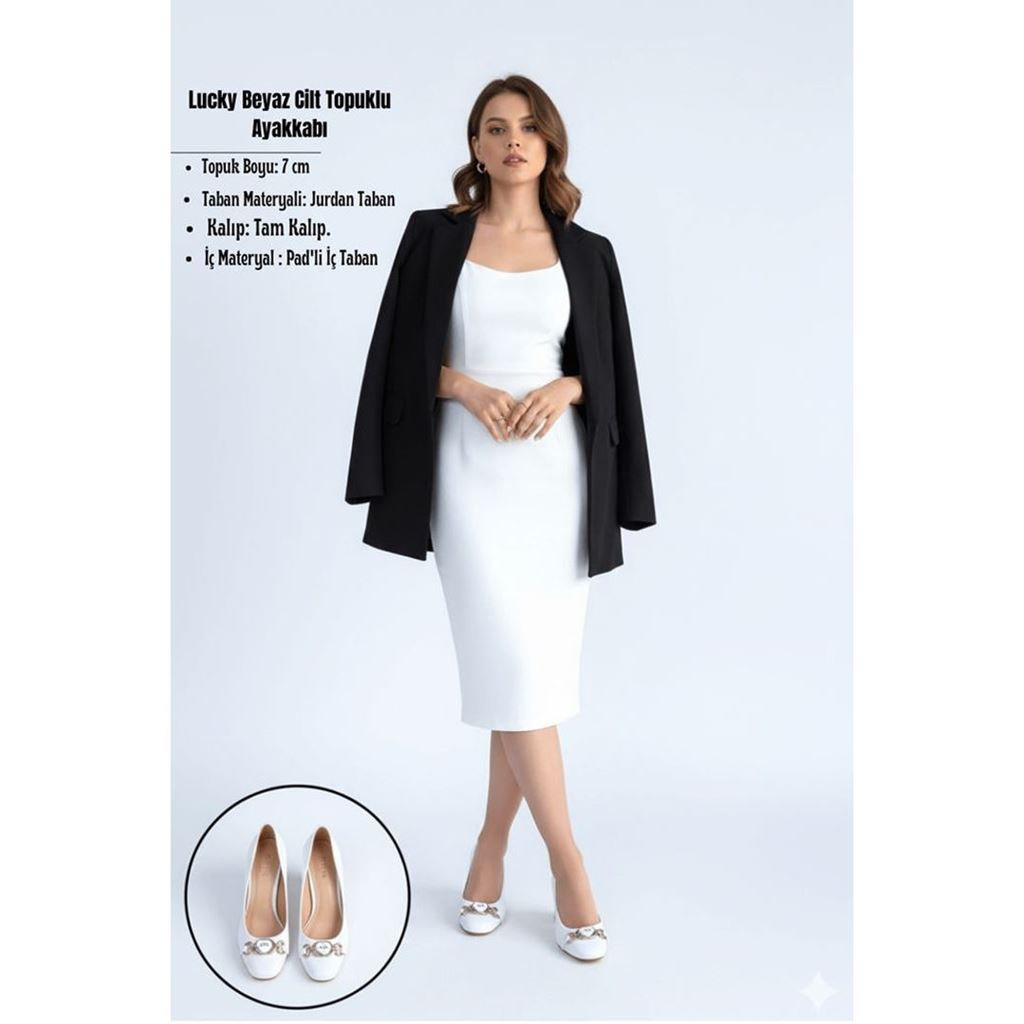 Lucky Beyaz Cilt Topuklu Ayakkabı
