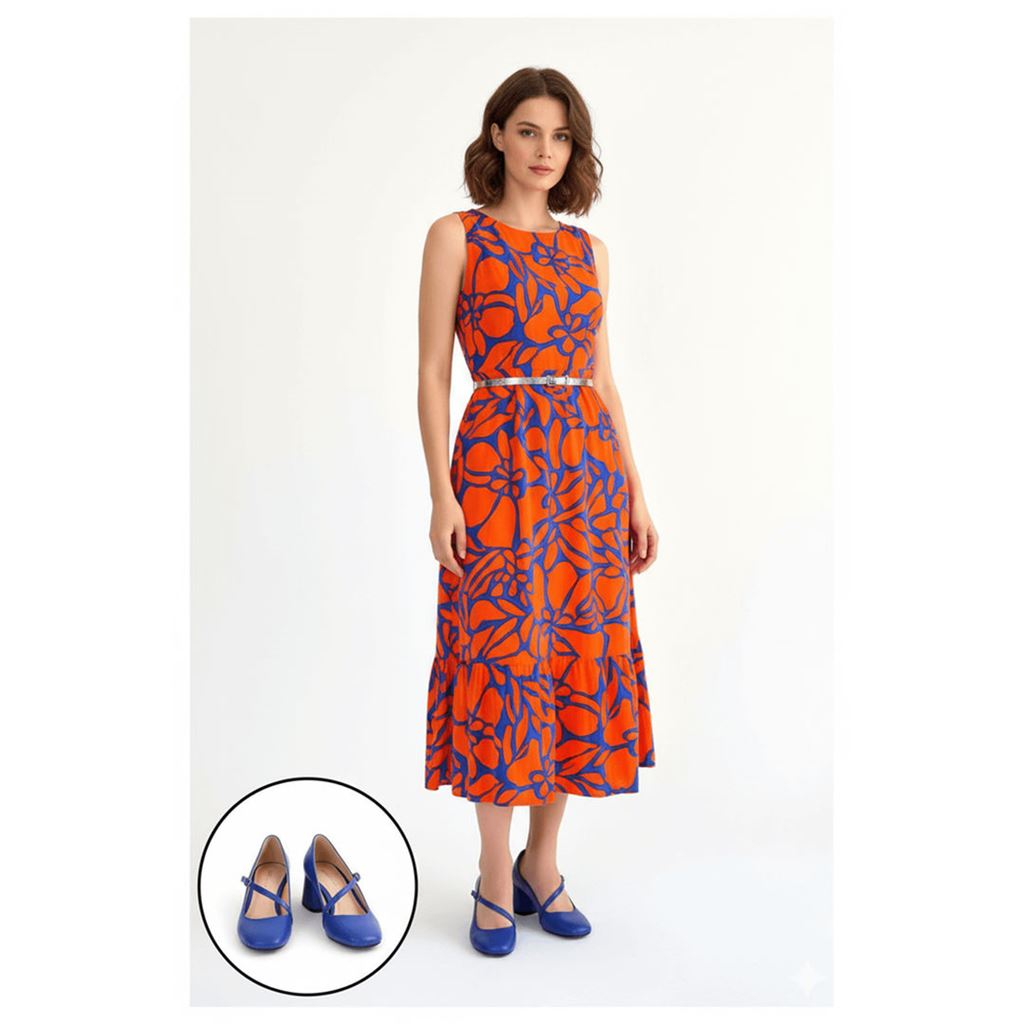 Kier Mavi Cilt Topuklu Ayakkabı