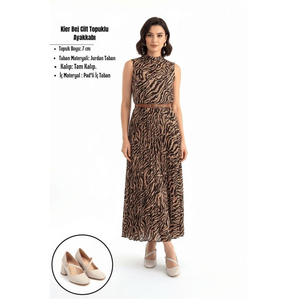 Kier Bej Cilt Topuklu Ayakkabı