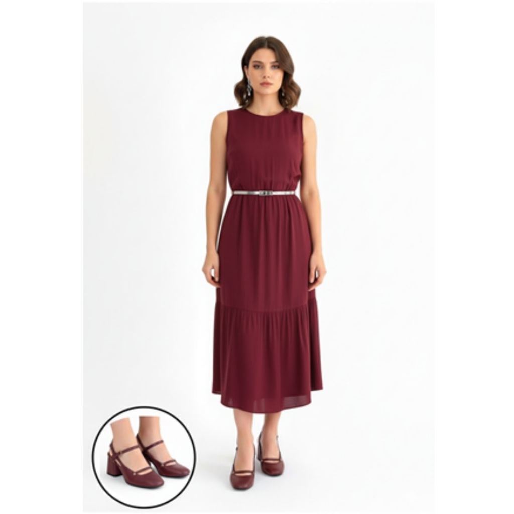 Karmi Mürdüm Cilt Topuklu Ayakkabı