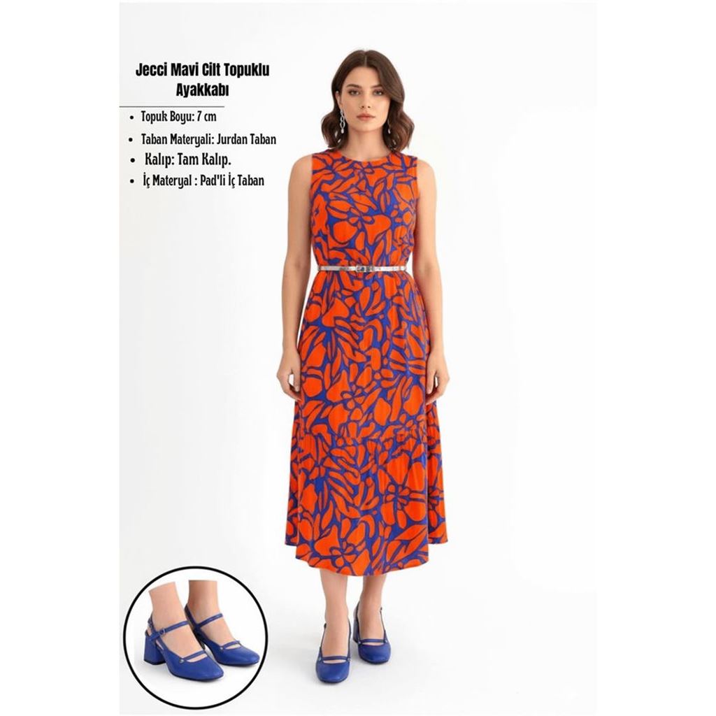 Jecci Mavi Cilt Topuklu Ayakkabı