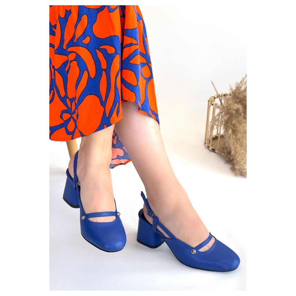 Jecci Mavi Cilt Topuklu Ayakkabı