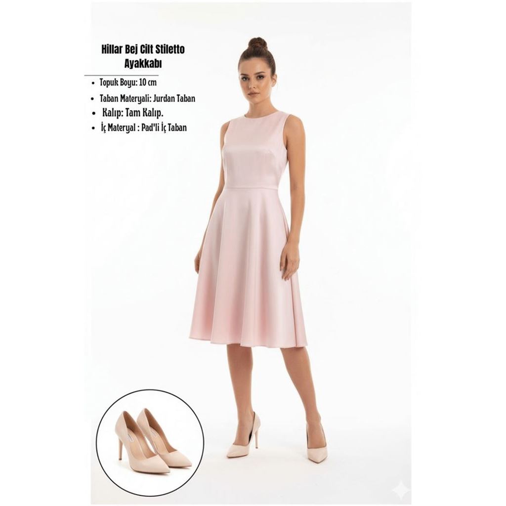 Hillar Bej Cilt Stiletto Ayakkabı