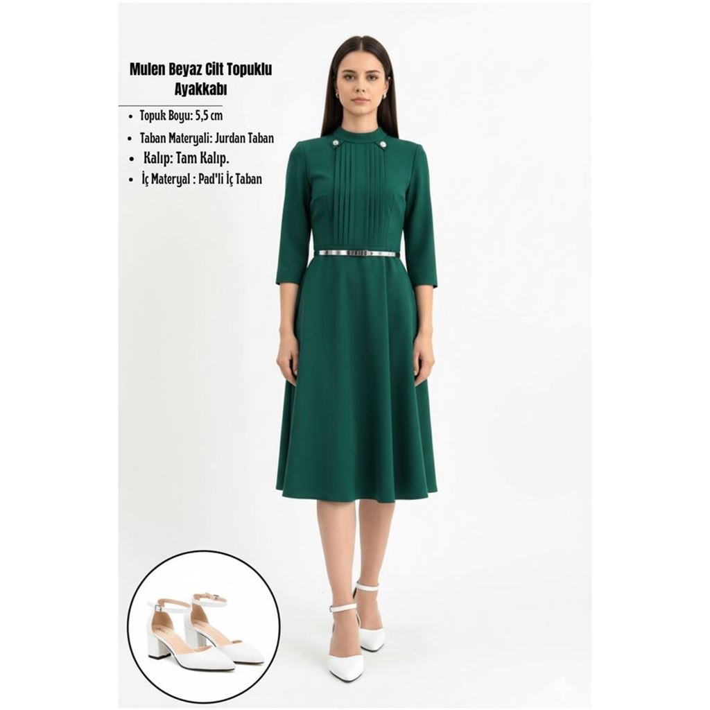 Mulen Beyaz Cilt Topuklu Ayakkabı