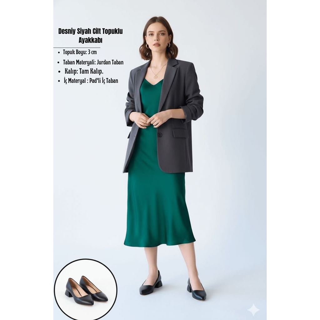 Desniy Siyah Cilt Topuklu Ayakkabı