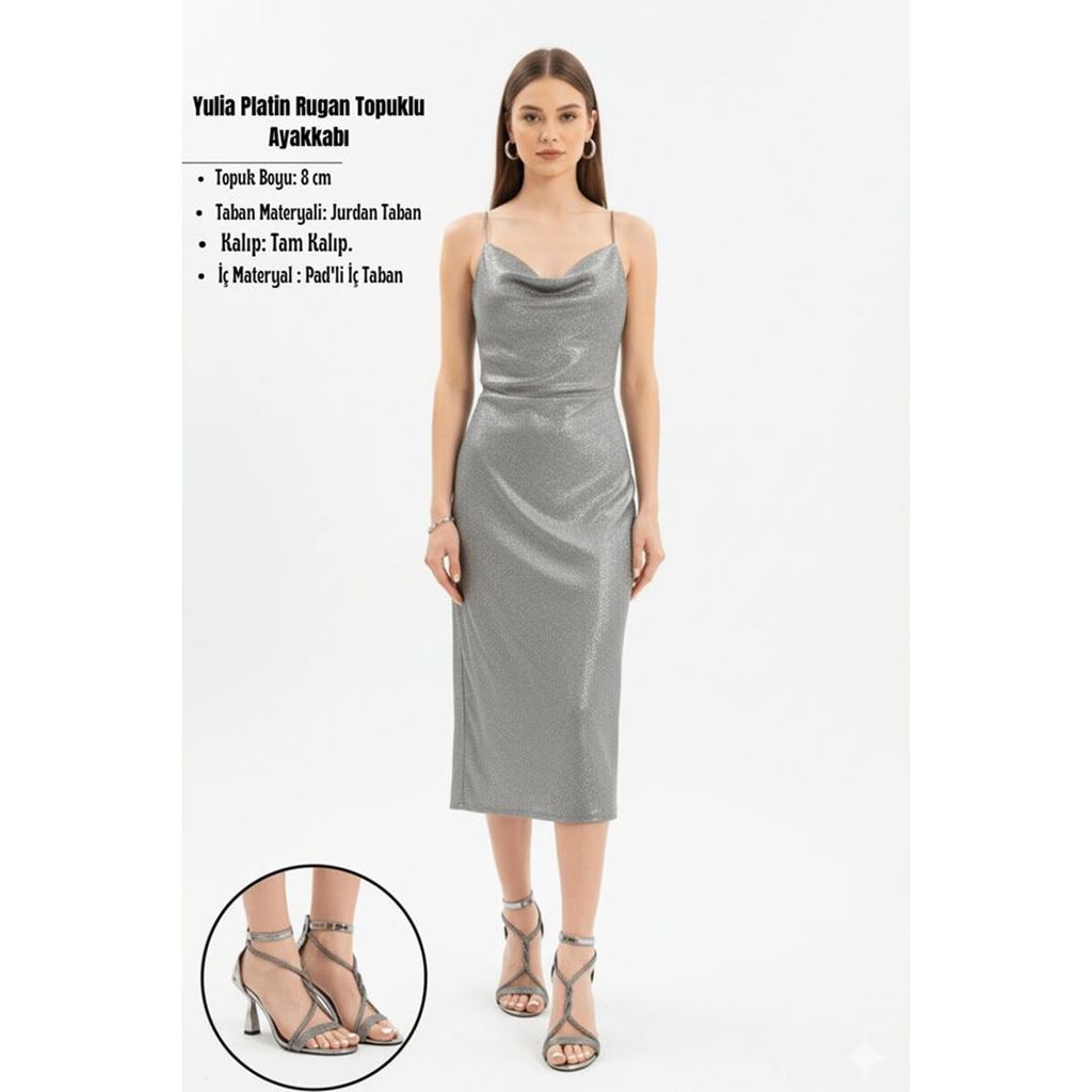 Yulia Platin Rugan Topuklu Ayakkabı