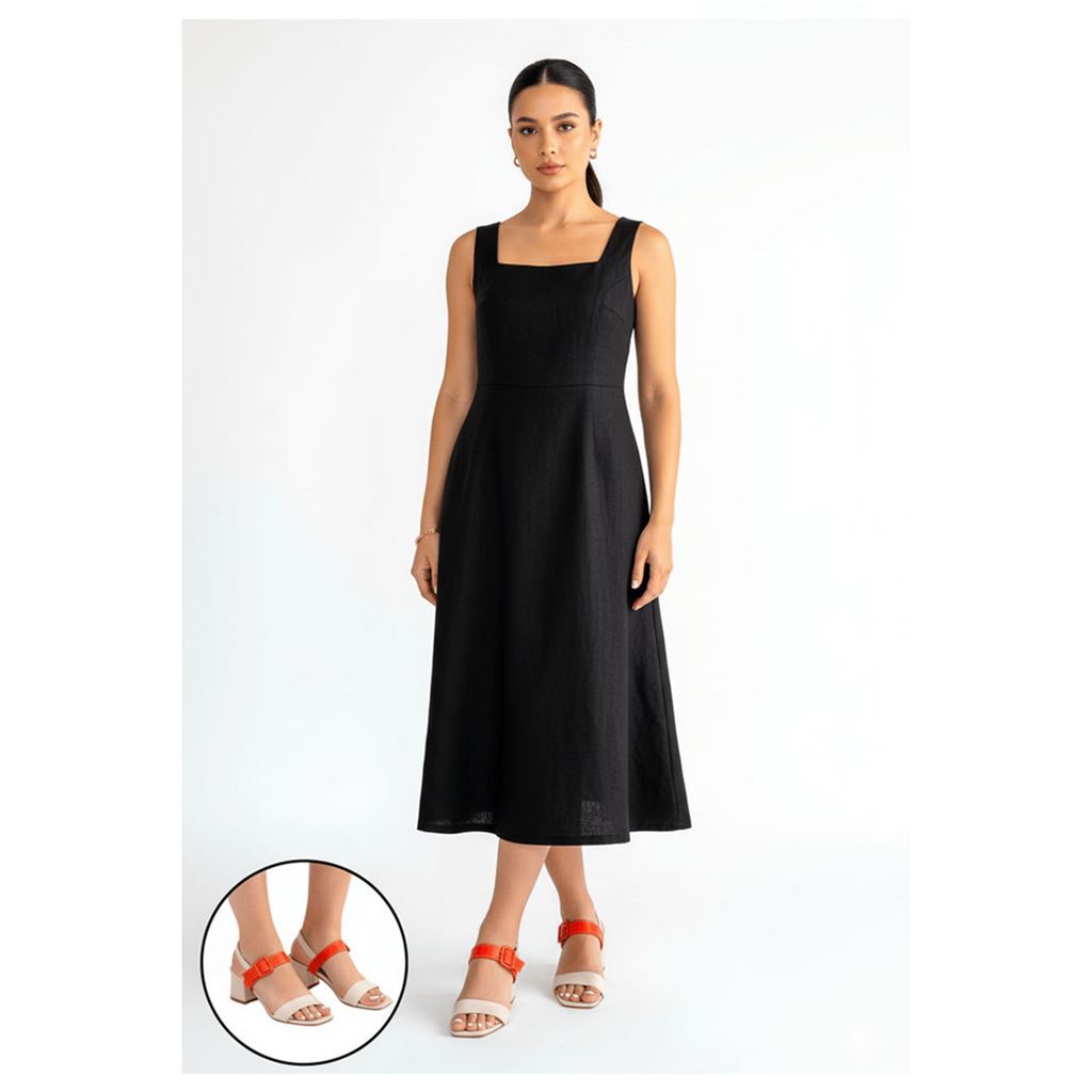 Year Bej Cilt Turuncu Detaylı Topuklu Ayakkabı