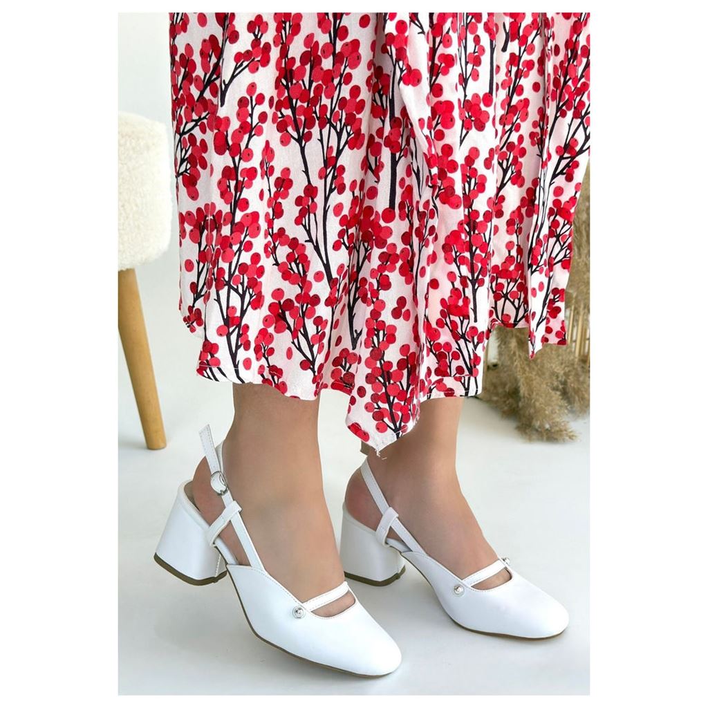 Jecci Beyaz Cilt Topuklu Ayakkabı