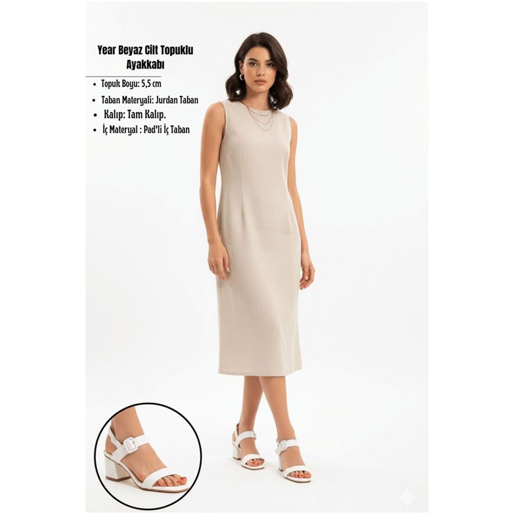 Year Beyaz Cilt Topuklu Ayakkabı