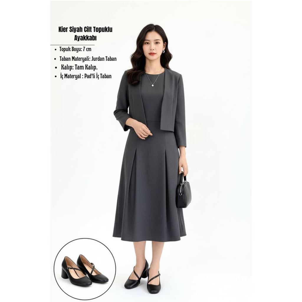 Kier Siyah Cilt Topuklu Ayakkabı