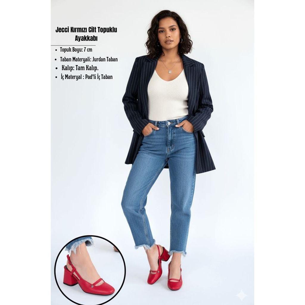 Jecci Kırmızı Cilt Topuklu Ayakkabı