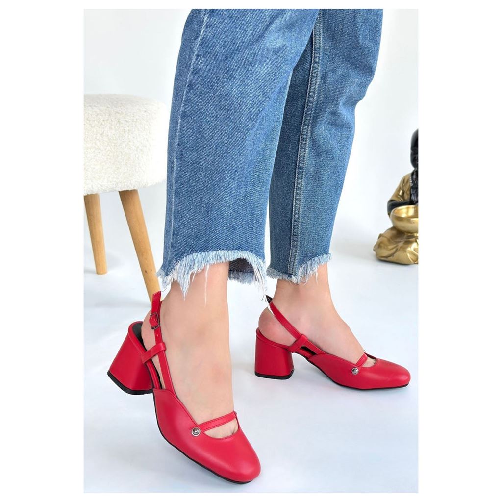 Jecci Kırmızı Cilt Topuklu Ayakkabı