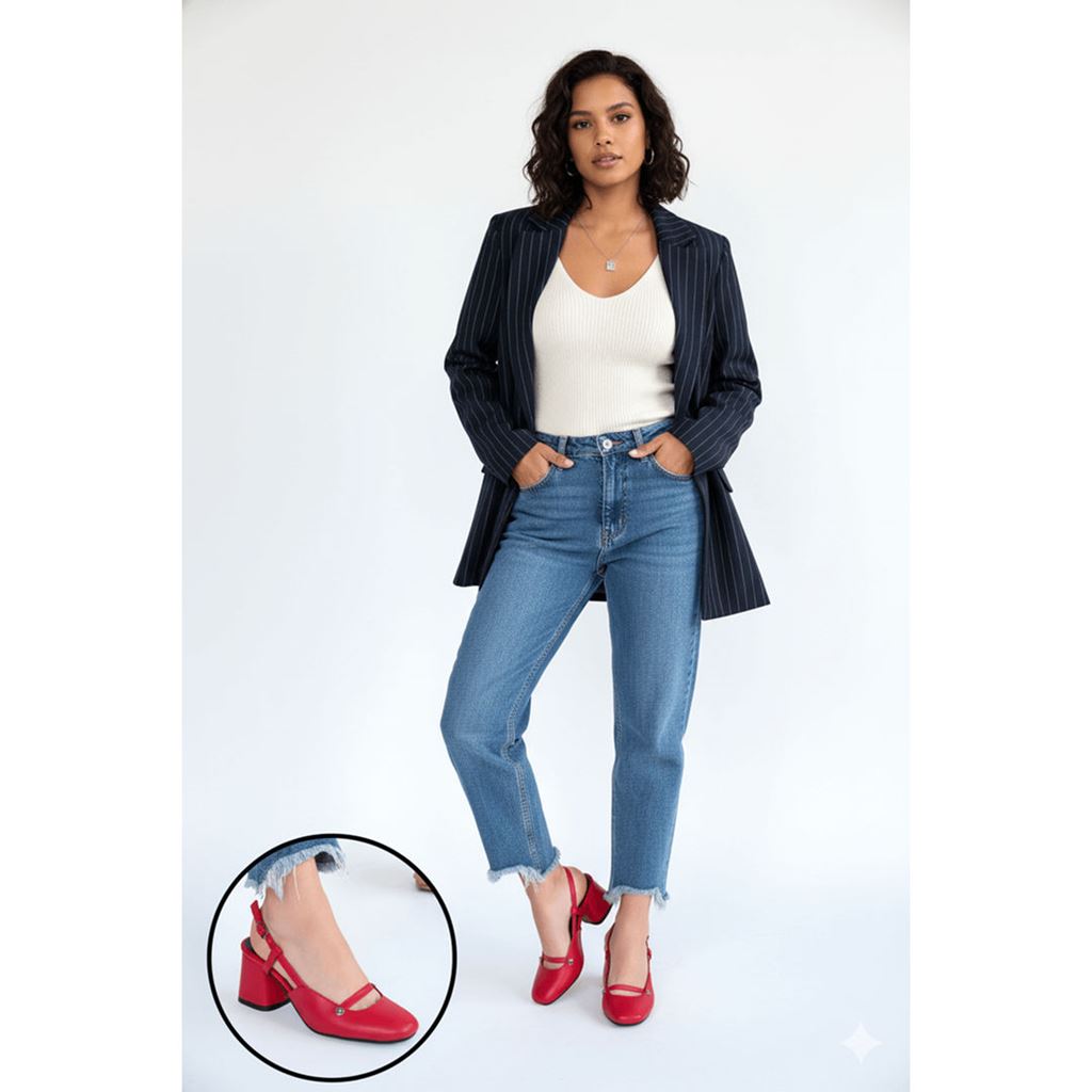 Jecci Kırmızı Cilt Topuklu Ayakkabı