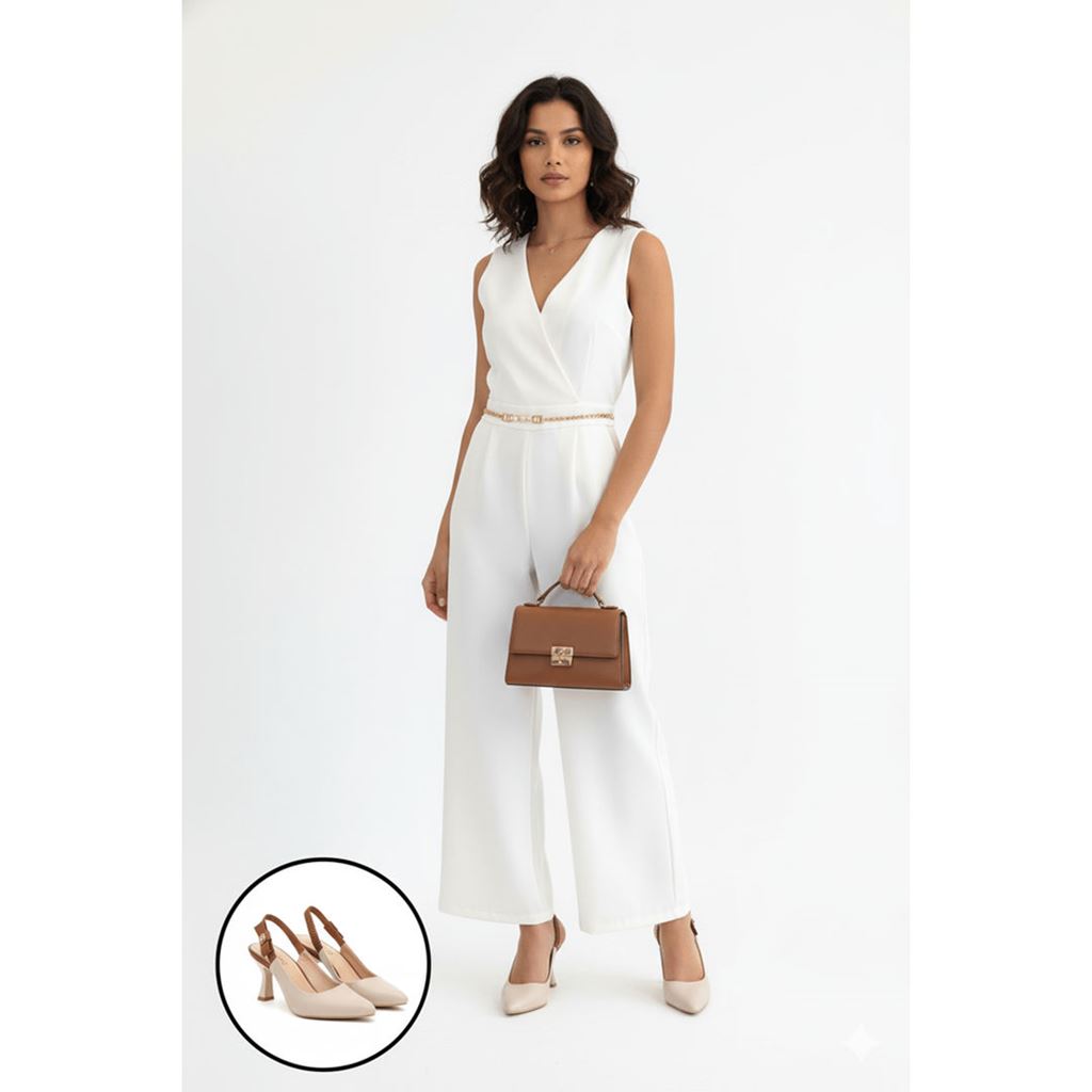 Toran Bej Cilt Sivri Burun Kadeh Topuk Arkası Açık Kadın Topuklu Ayakkabı