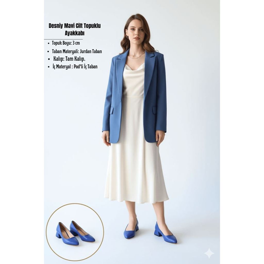 Desniy Mavi Cilt Topuklu Ayakkabı