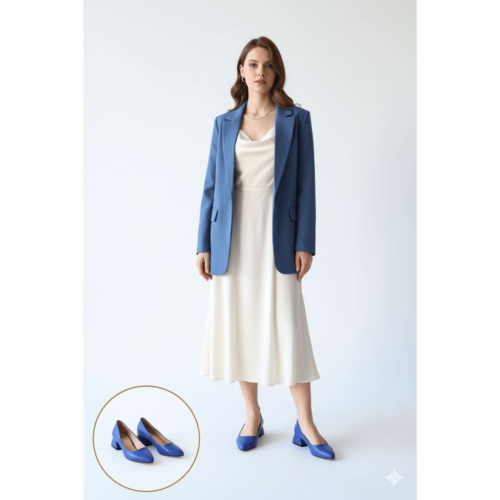 Desniy Mavi Cilt Topuklu Ayakkabı