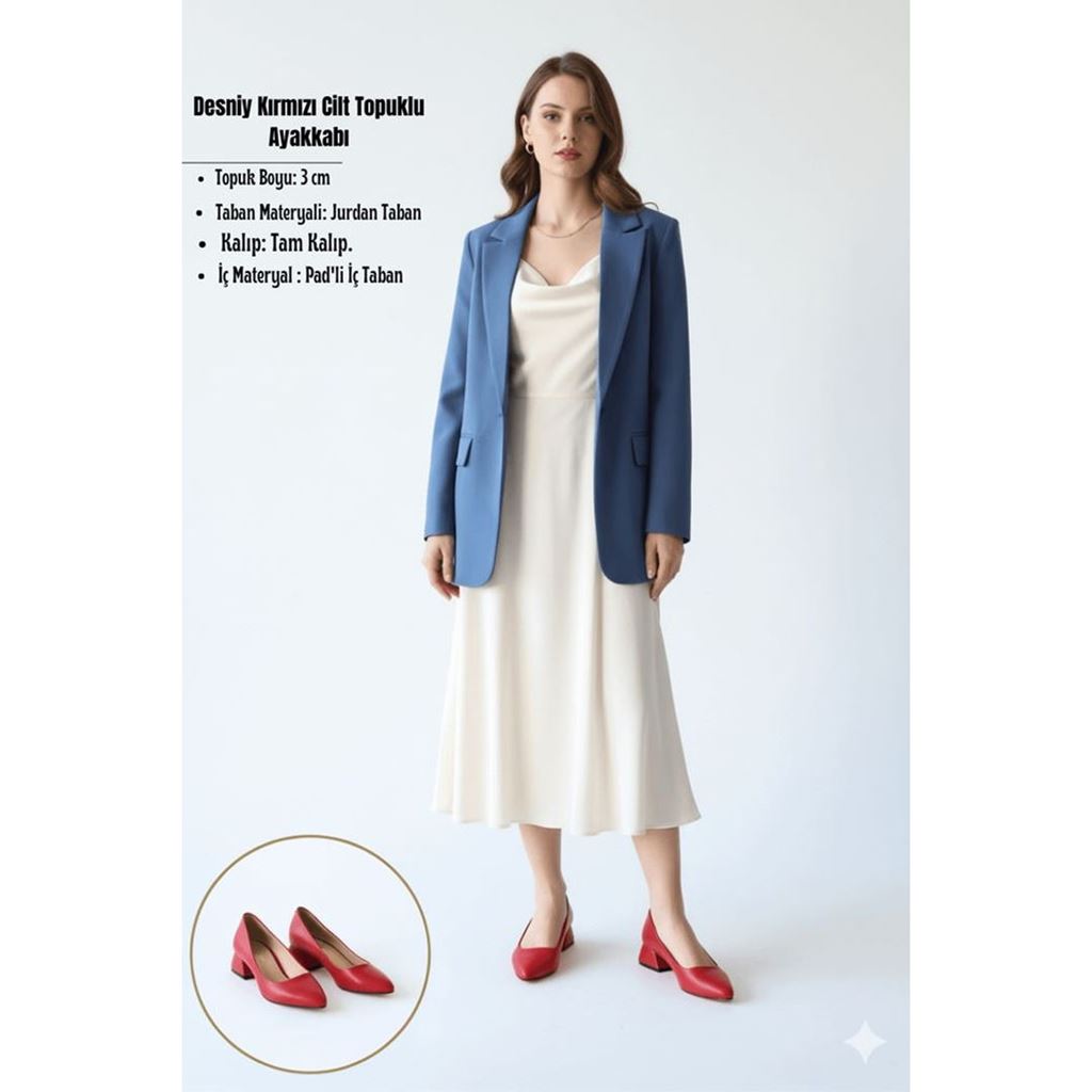 Desniy Kırmızı Cilt Topuklu Ayakkabı