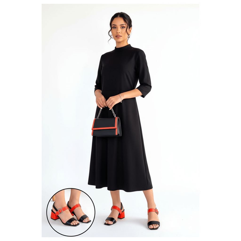 Year Siyah Cilt Turuncu Detaylı Topuklu Ayakkabı