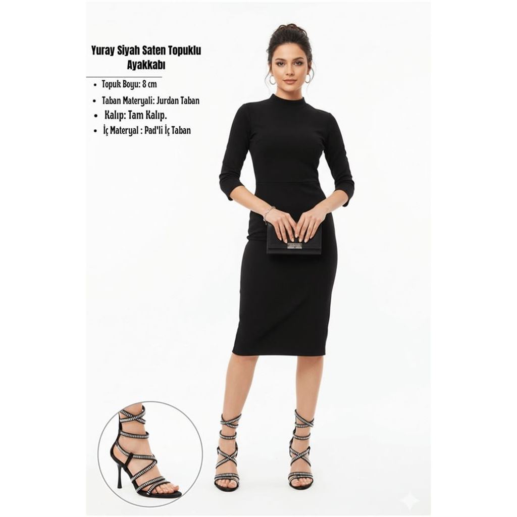 Yuray Siyah Saten Topuklu Ayakkabı