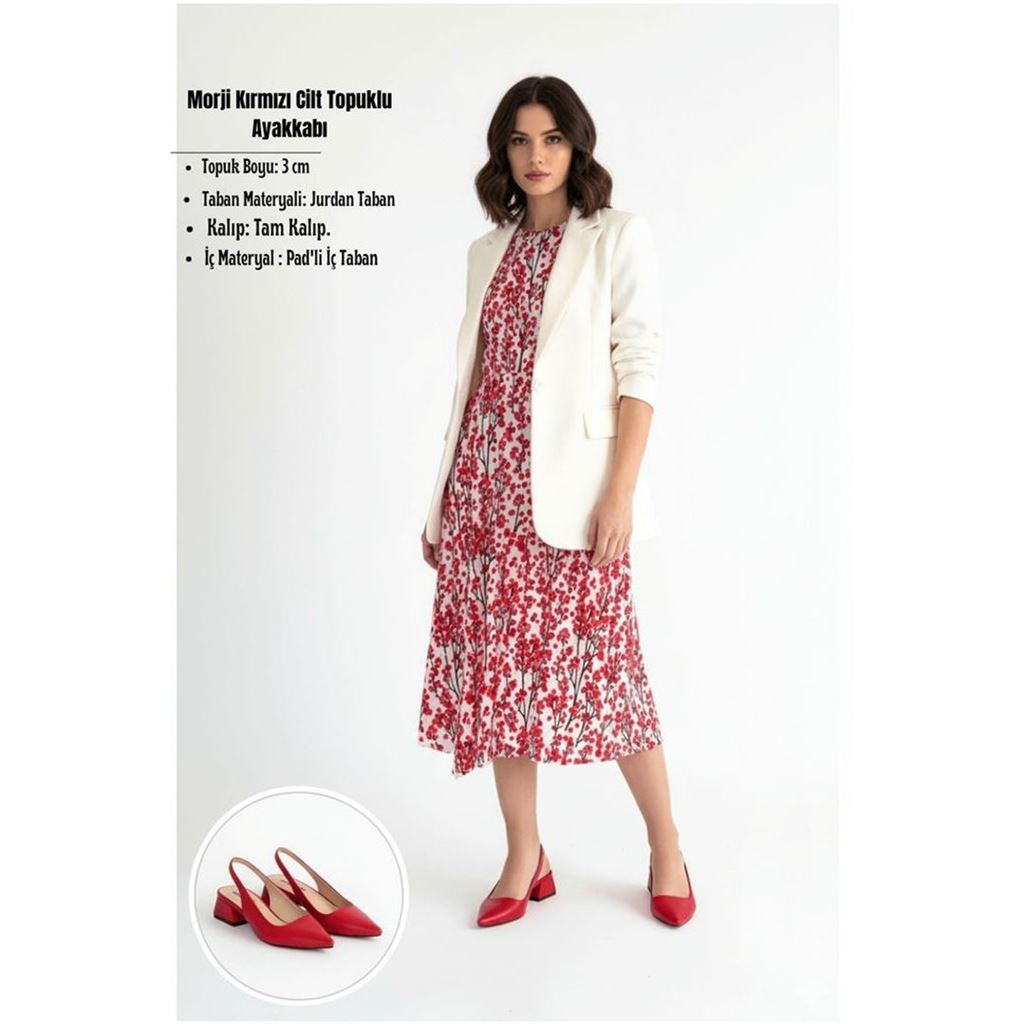Morji Kırmızı Cilt Topuklu Ayakkabı