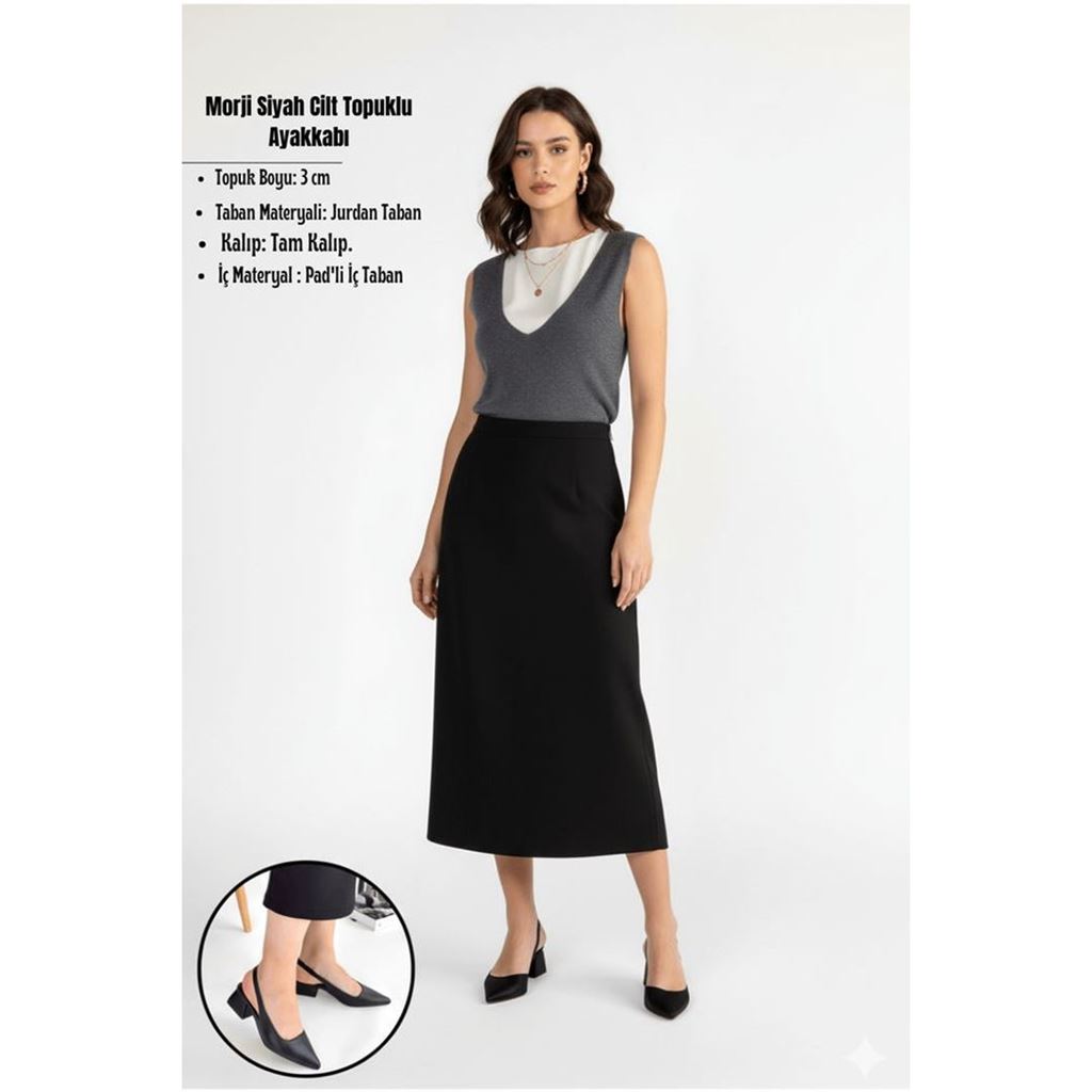 Morji Siyah Cilt Topuklu Ayakkabı