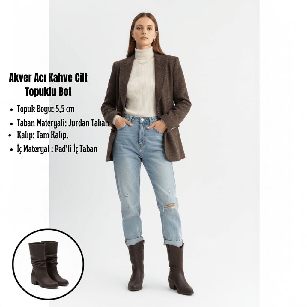 Akver Acı Kahve Cilt Topuklu Bot