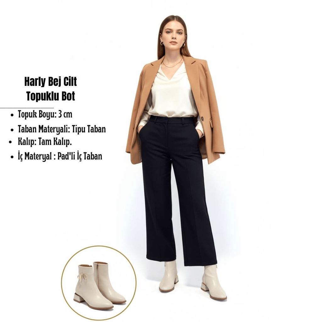 Harly Bej Cilt Topuklu Bot