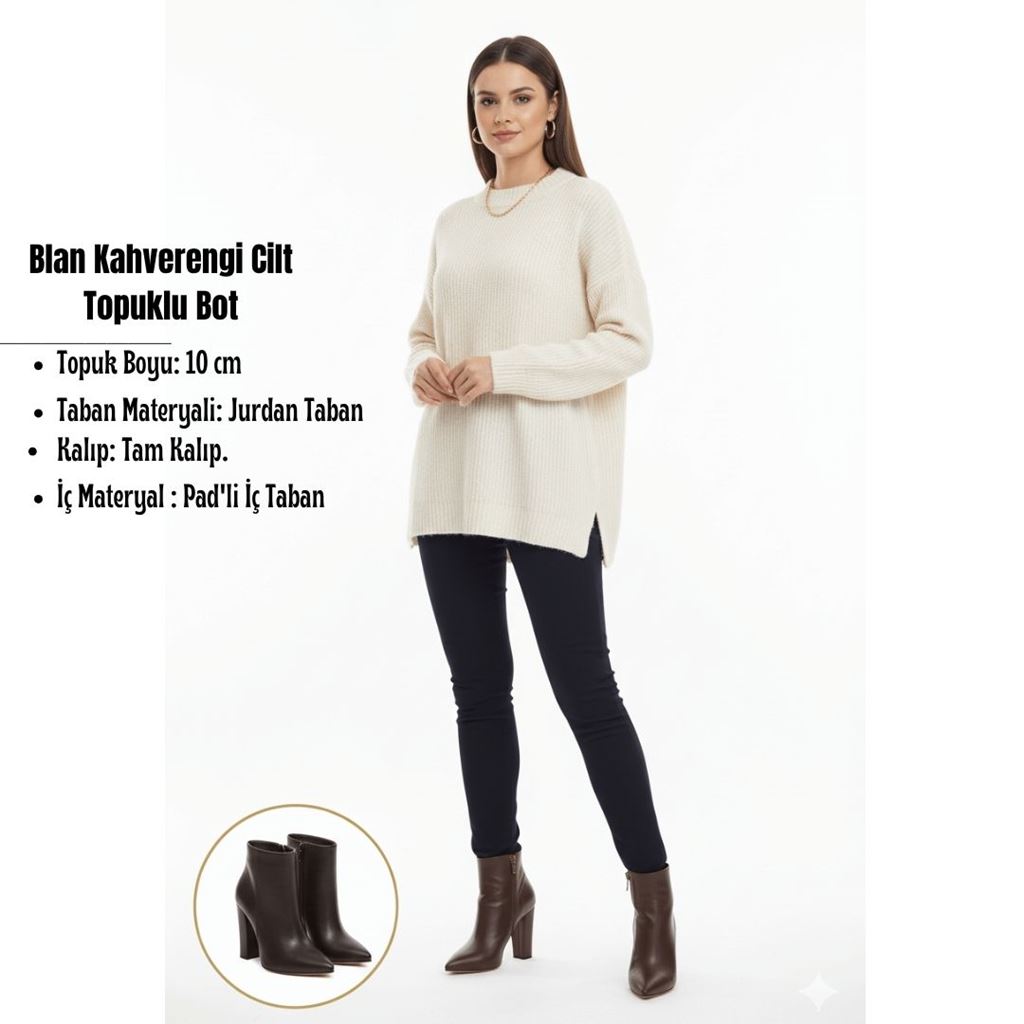 Blan Kahverengi Cilt Topuklu Bot