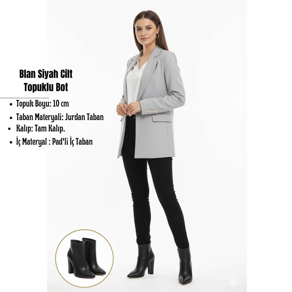 Blan Siyah Cilt Topuklu Bot