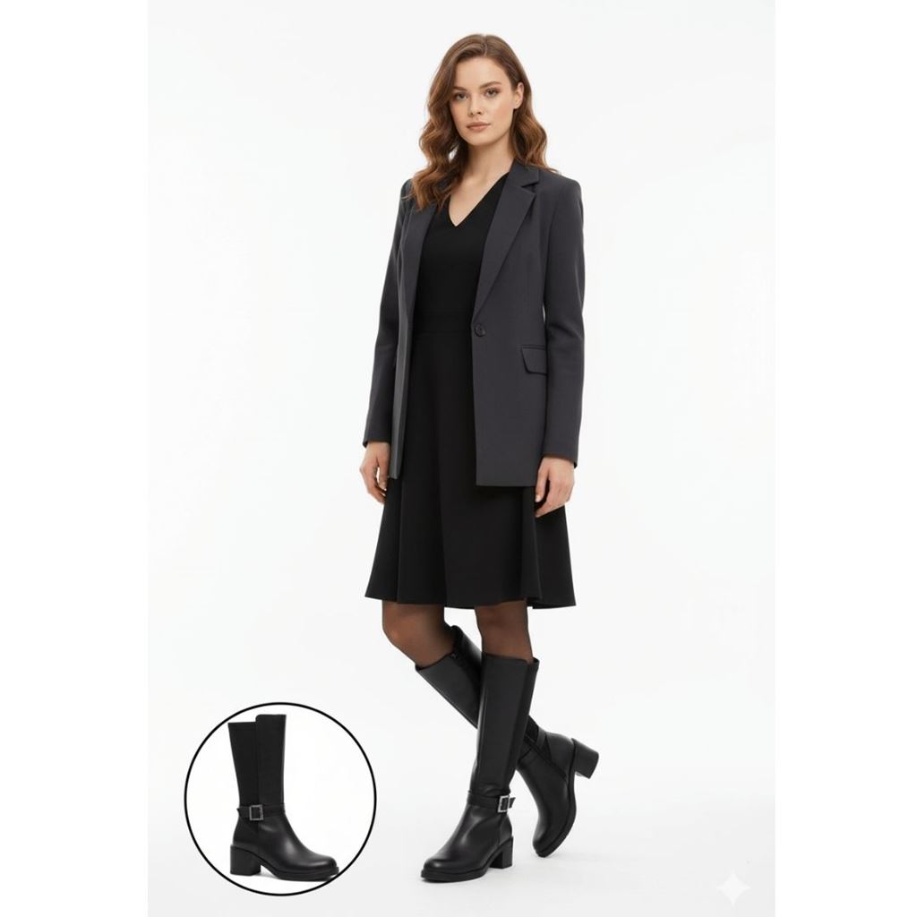 Emrat Siyah Cilt Topuklu Çizme