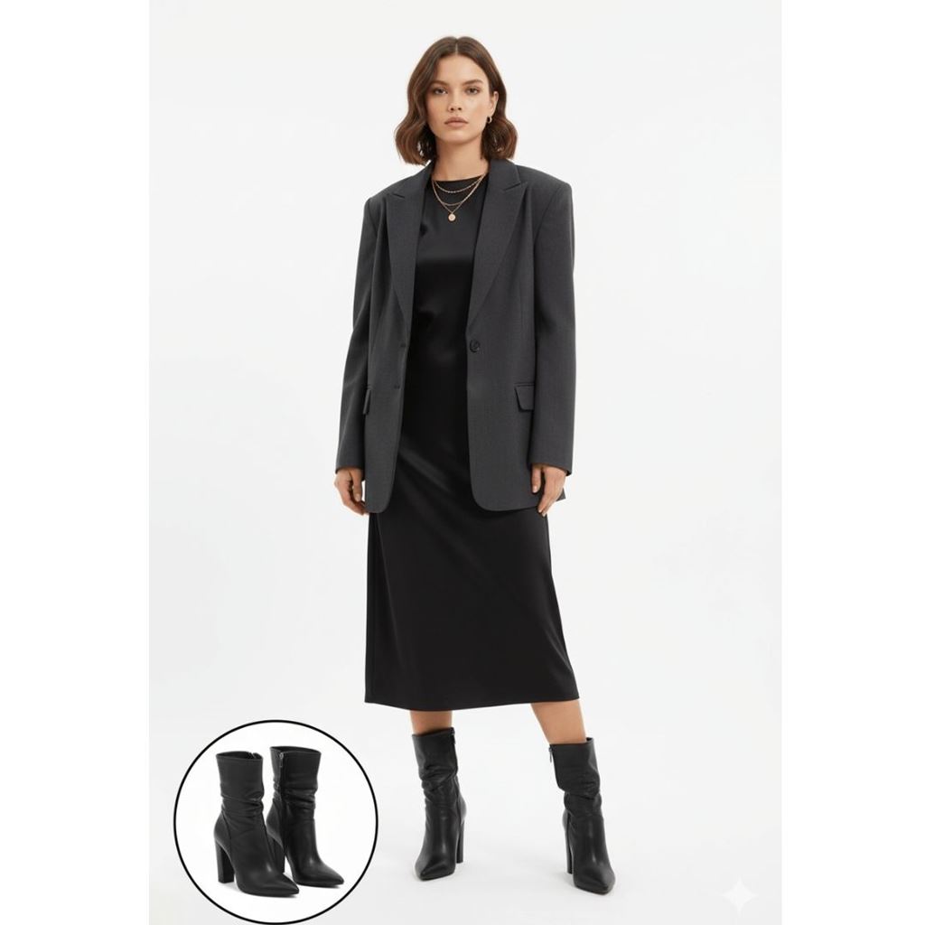 Erita Siyah Cilt Topuklu Çizme