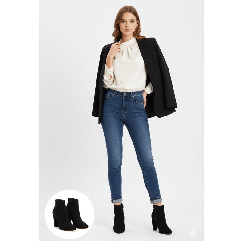 Loora Siyah Süet Topuklu Bot