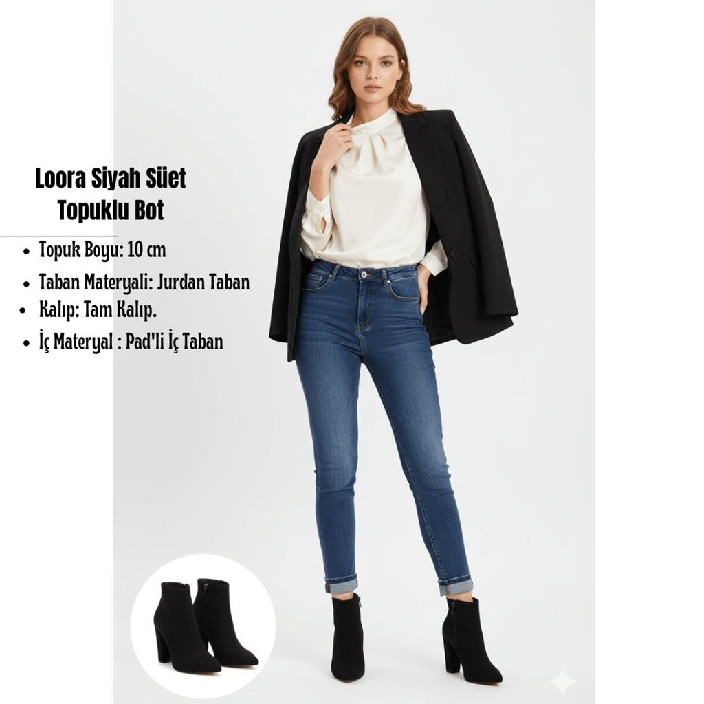 Loora Siyah Süet Topuklu Bot
