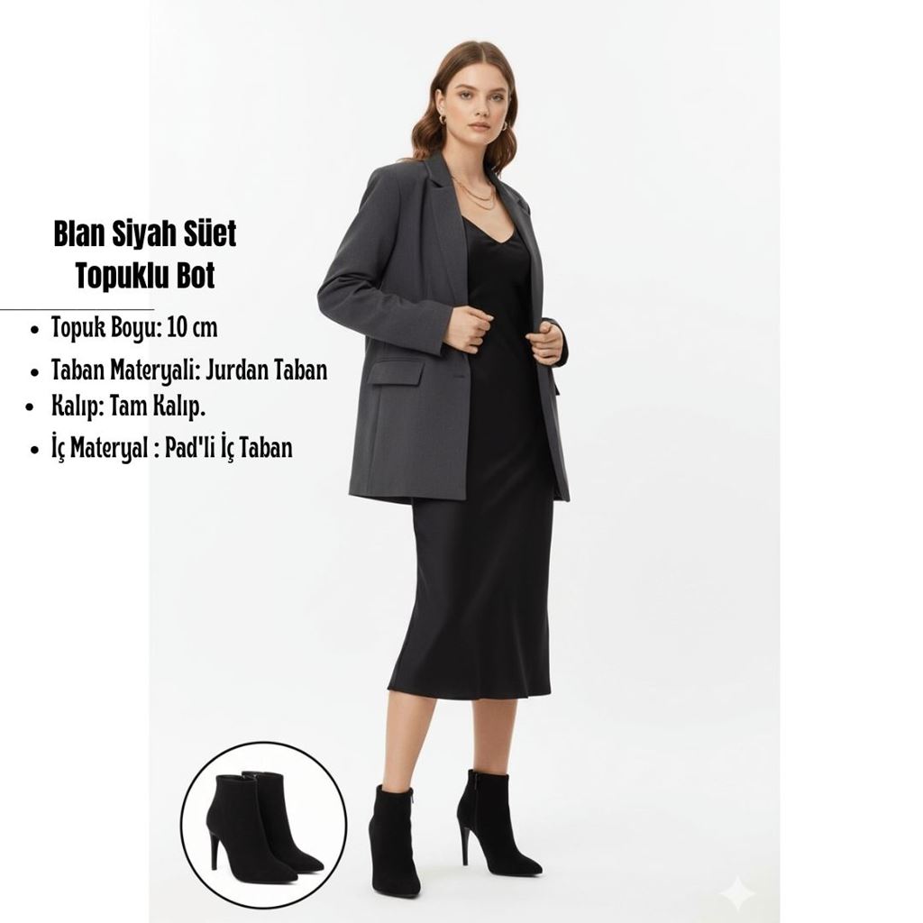 Blan Siyah Süet Topuklu Bot