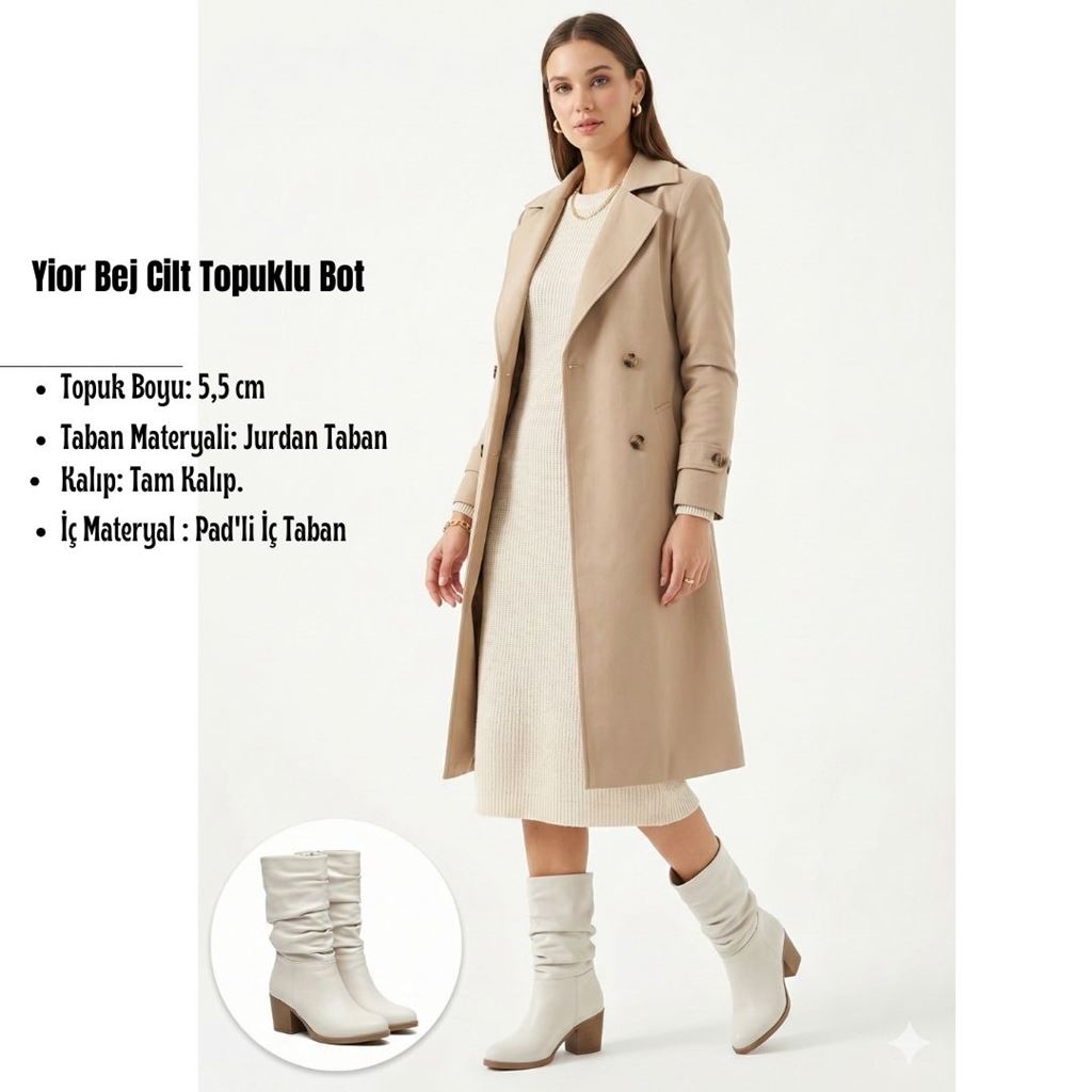 Yior Bej Cilt Topuklu Bot