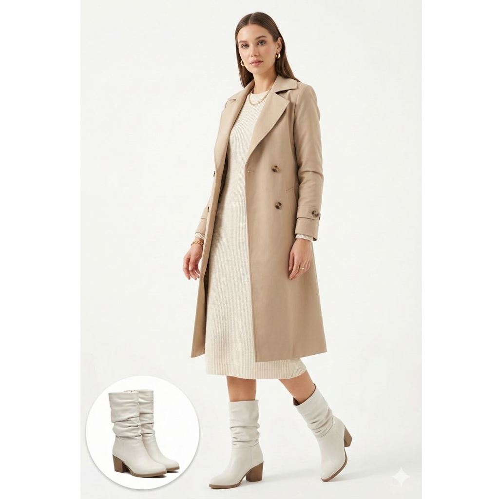 Yior Bej Cilt Topuklu Bot