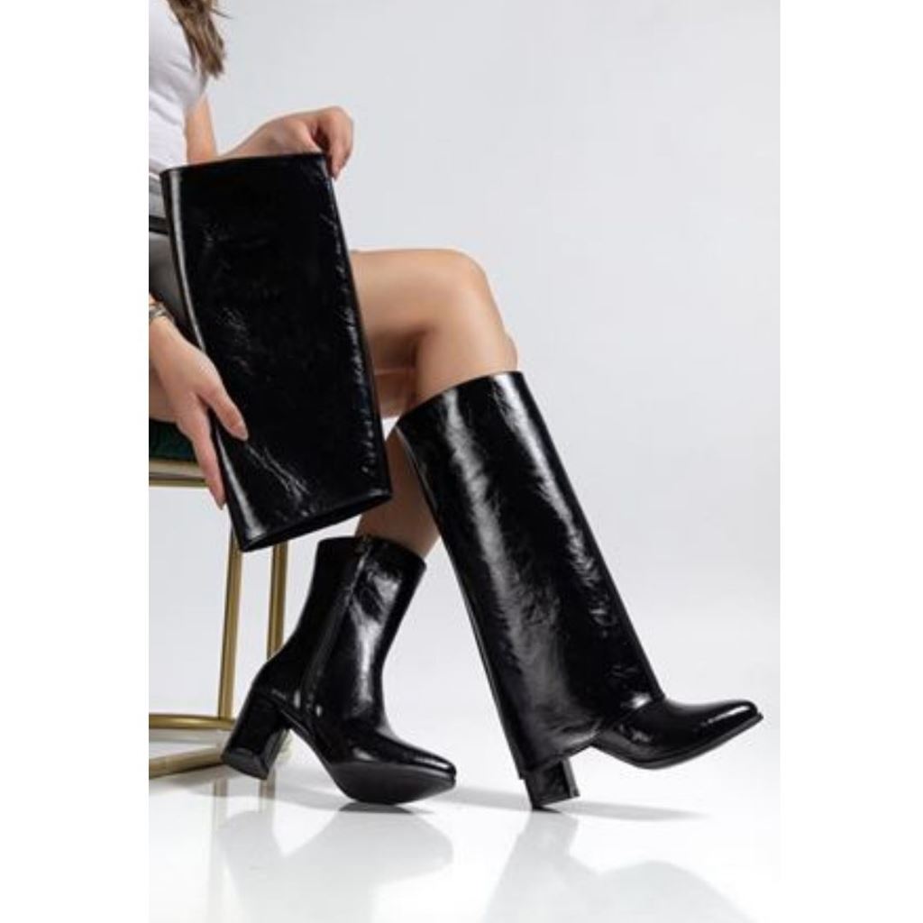 Wila Siyah Parlak Topuklu Tak Çıkar Çizme