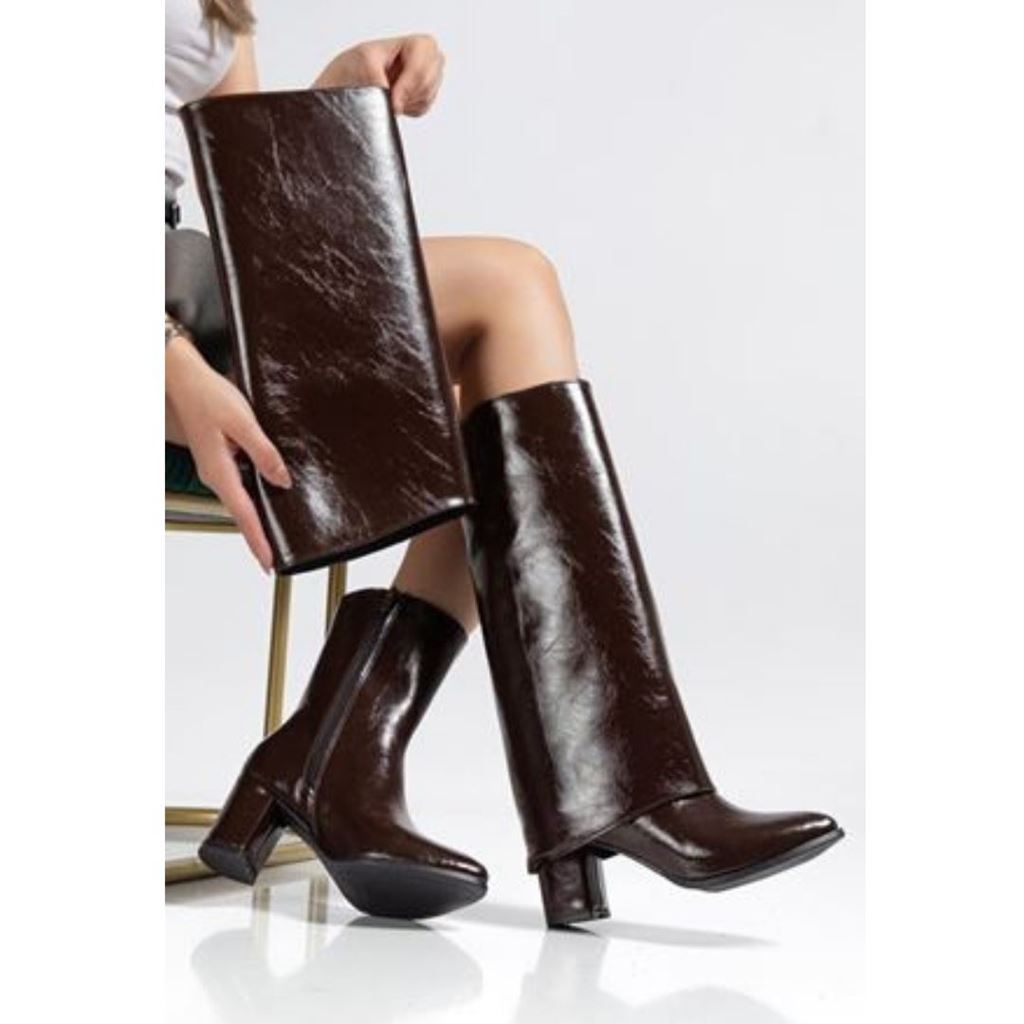 Wila Kahverengi Parlak Topuklu Tak Çıkar Çizme