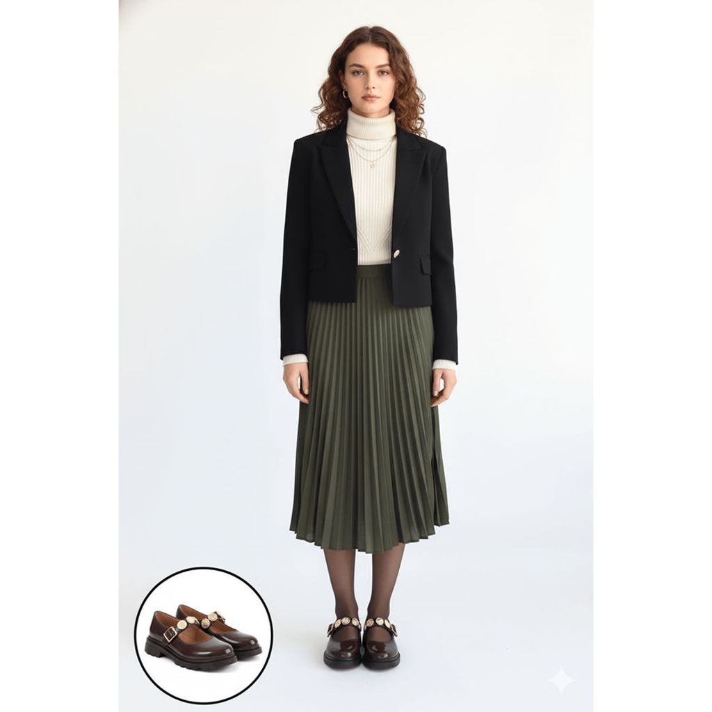 Okira Kahverengi Rugan Ortopedik Madalyonlu Kalın Taban Kadın Babet