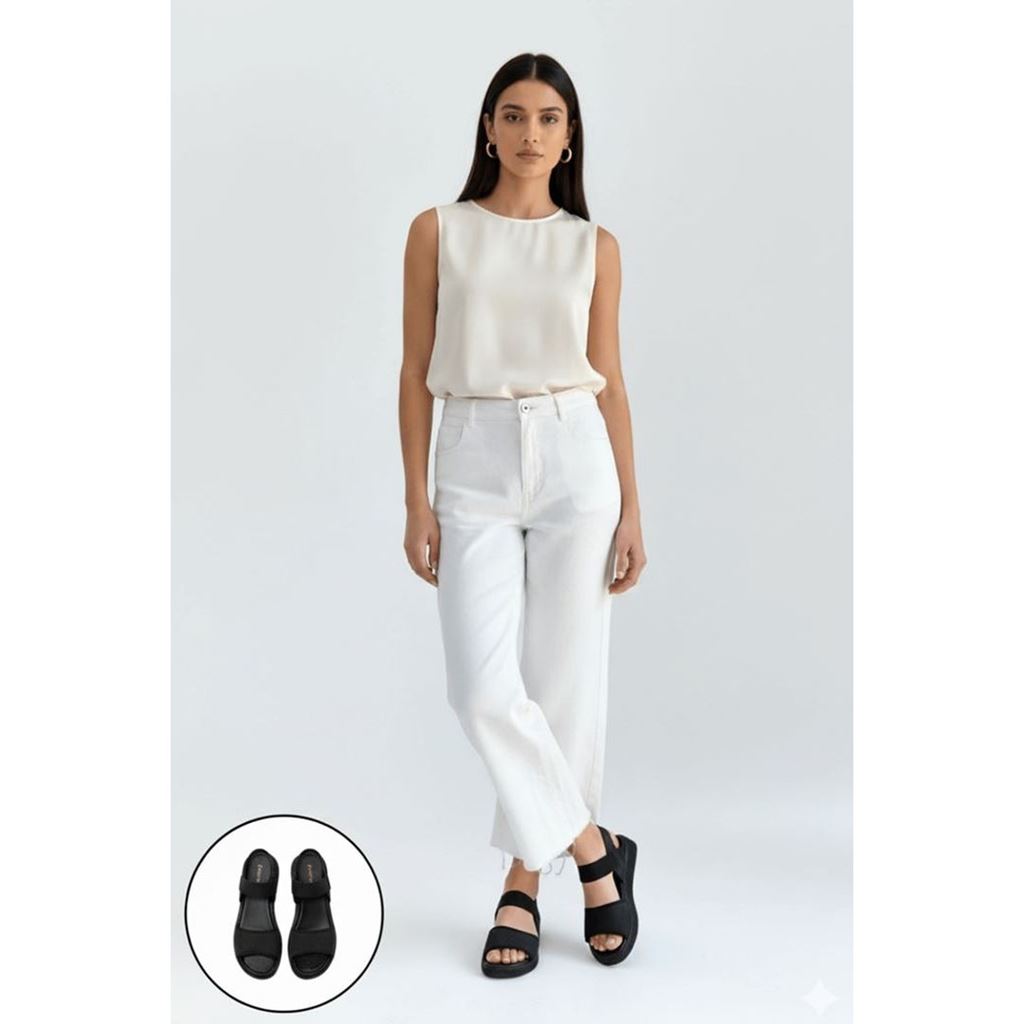 Jake Siyah Hasır Örgülü Lastikli Konforlu Günlük Sandalet