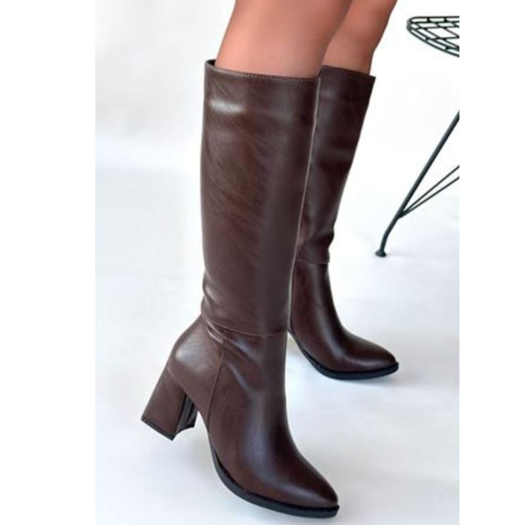 Morena Acı Kahve Cilt Topuklu Çizme