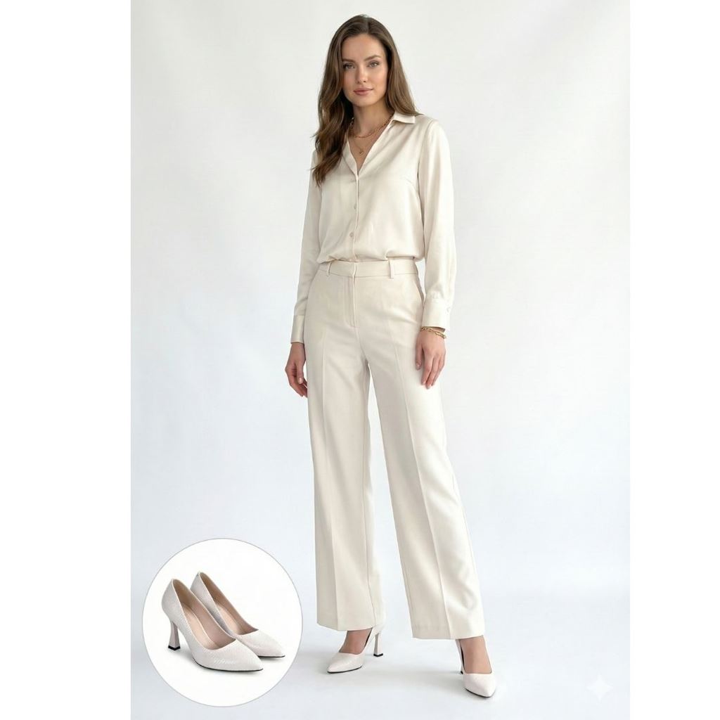 Merio Bej Baskılı Rugan Topuklu Ayakkabı