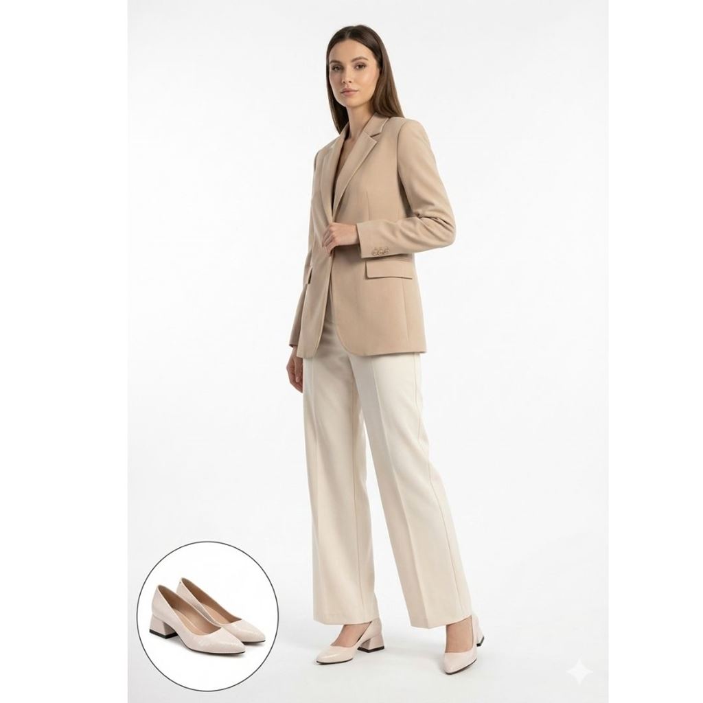 Nitya Bej Baskılı Rugan Topuklu Ayakkabı