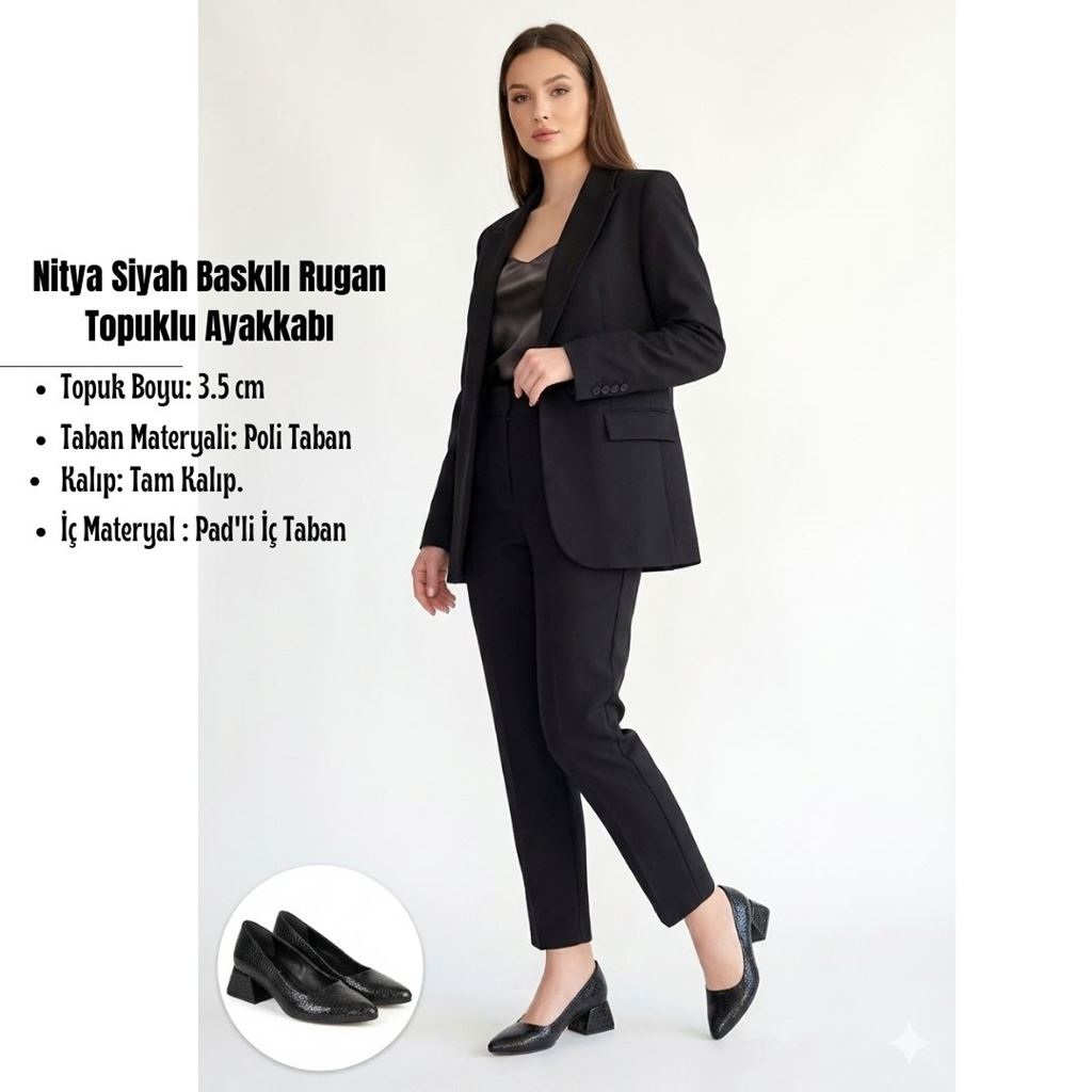 Nitya Siyah Baskılı Rugan Topuklu Ayakkabı