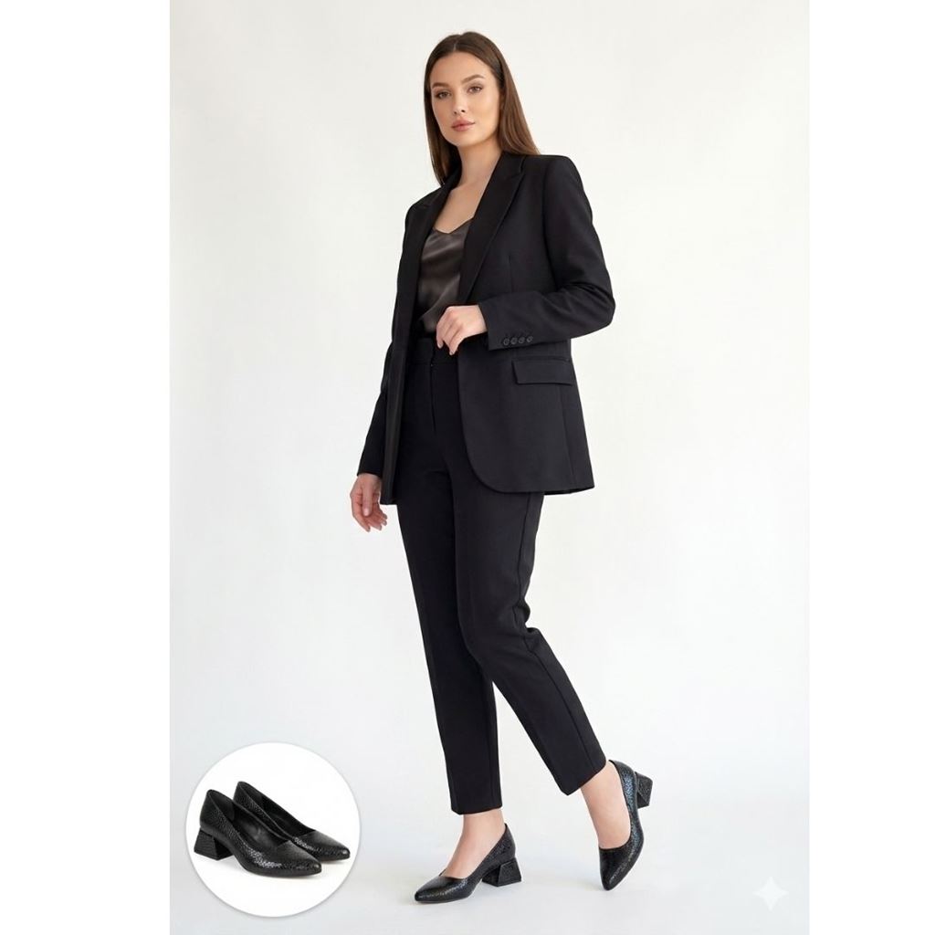 Nitya Siyah Baskılı Rugan Topuklu Ayakkabı