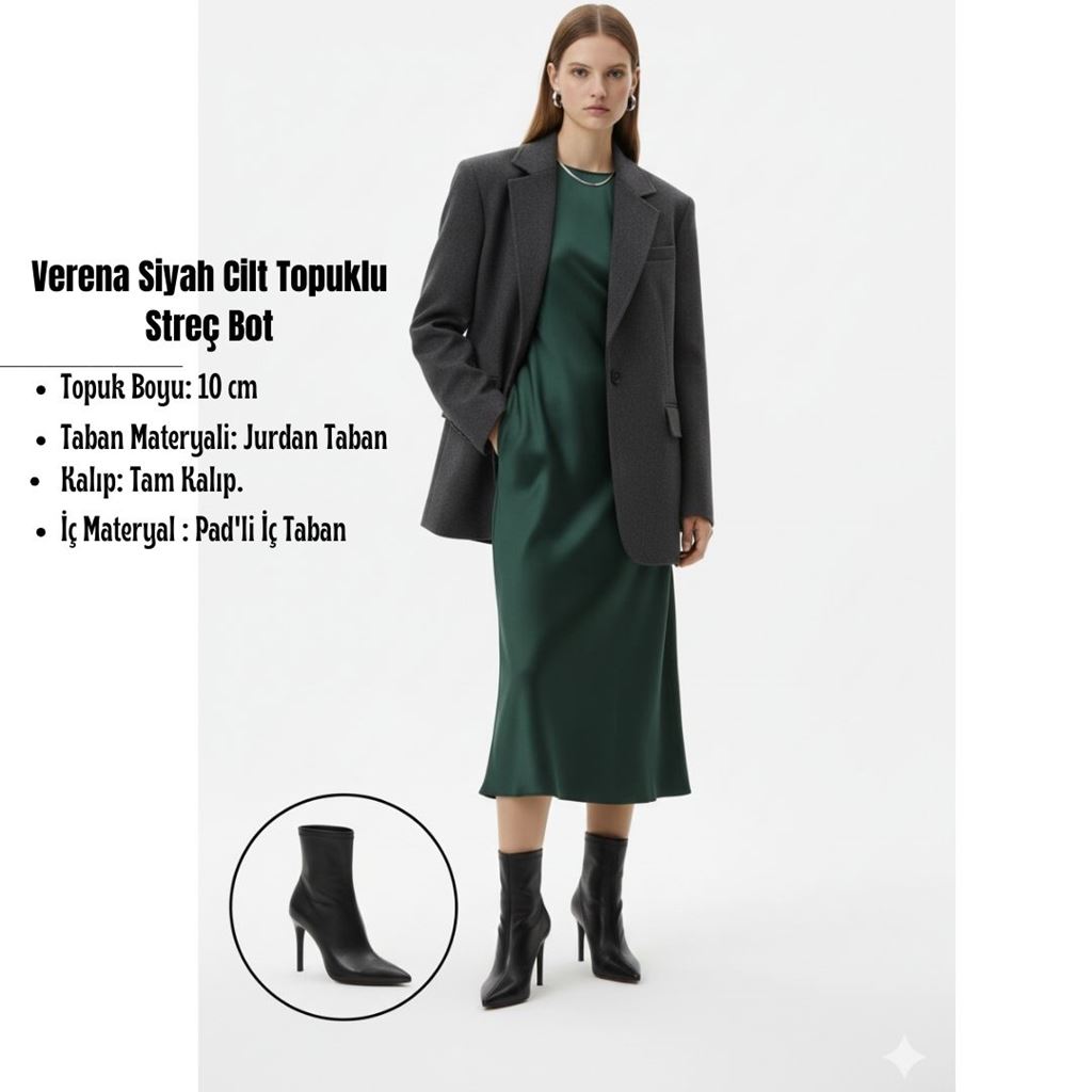 Verena Siyah Cilt Topuklu Streç Bot