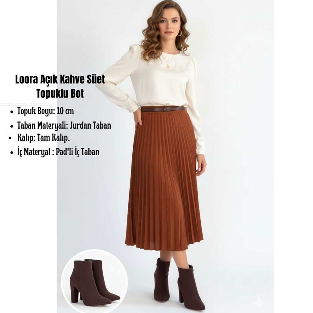Loora Açık Kahve Süet Topuklu Bot