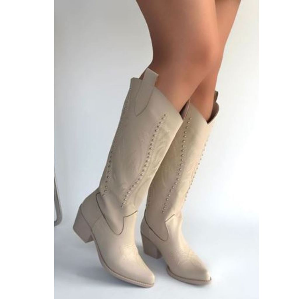 Meof Bej Cilt Topuklu Çizme