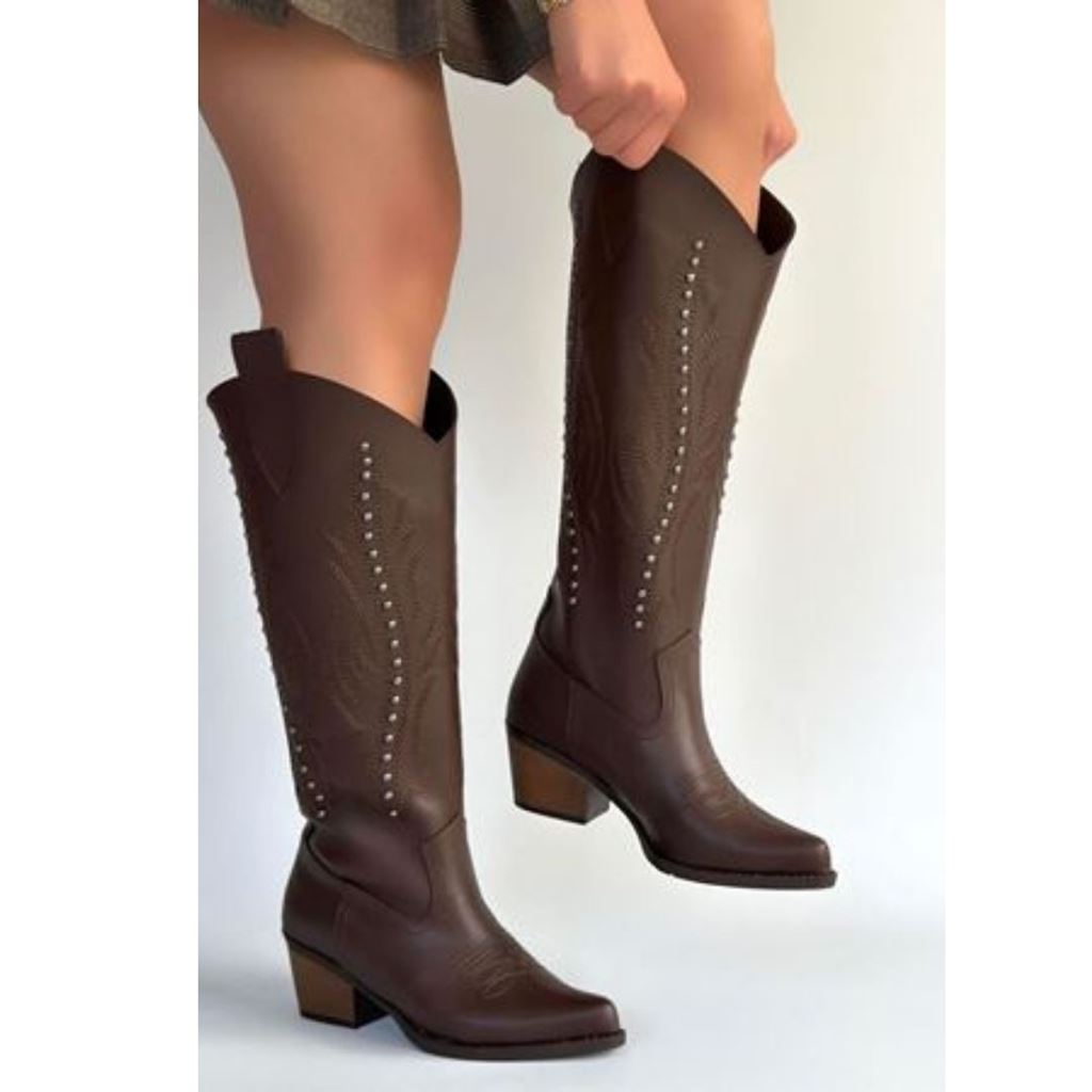 Meof Acı Kahve Cilt Topuklu Çizme